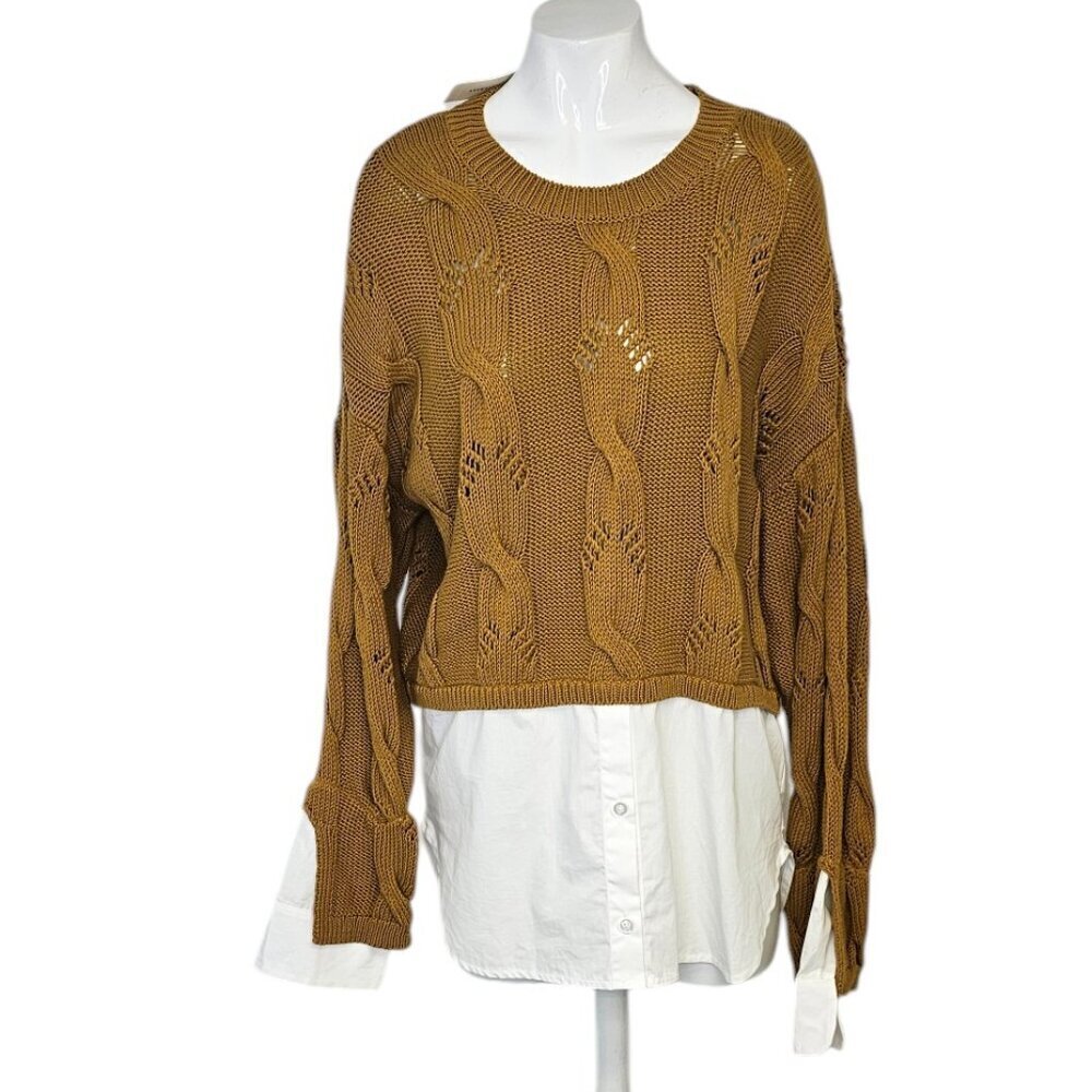 Anthropologie Pilcro Cable Knit Twofer Sweater, Layered, Cotton, Size Small, NWT